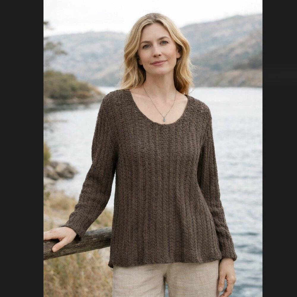 Vintage J. Jill Open Knit Sweater XL Shale Brown Cotton Pullover Boho Earthy NWT
